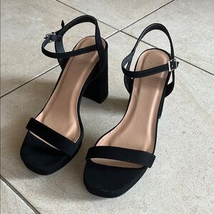 Elegant Black Strap Chunky Heels